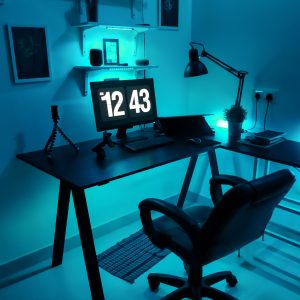 Home Office with monitor and blue night light